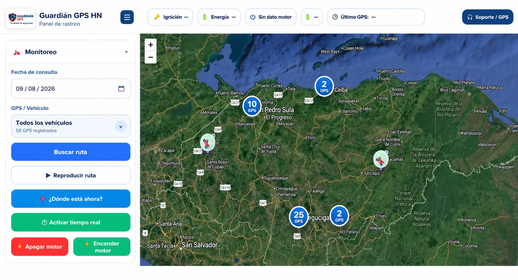Panel actualizado Guardián GPS HN